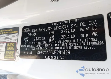 2021 Kia Forte Lxs from USA, damaged, VIN 3KPF24AD3ME281429